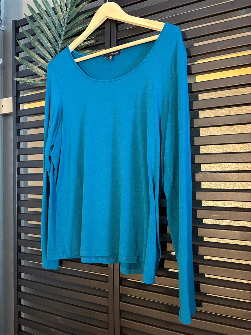 Eileen Fisher Teal Scoop-Neck Long Sleeve Top